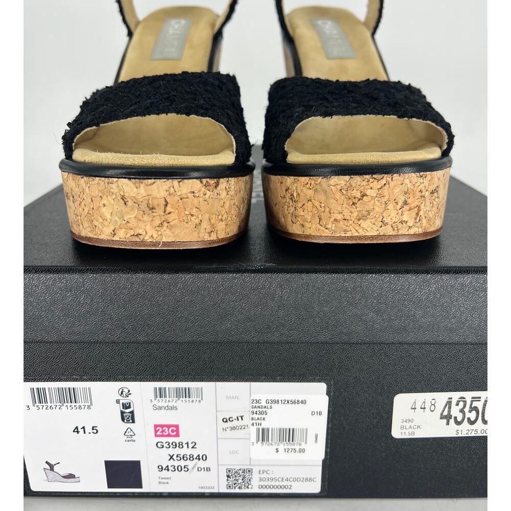 CHANEL Black and Gold Wedge Sandals - Picture 13 of 16
